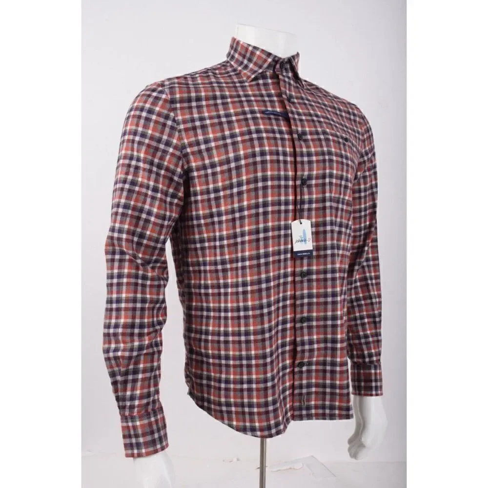 Johnnie-O Mens Hangin' Out Shirt Size S Brown Orange Plaid Soft Flannel NWT